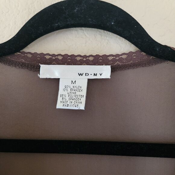 WD-NY Womens Medium Brown Lace Trim Top Sheer Y2K Romantic Fairy Whimsy Boho - Picture 2 of 5